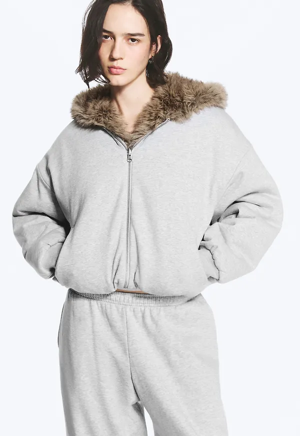 Reversible Faux Fur Zip Hoodie