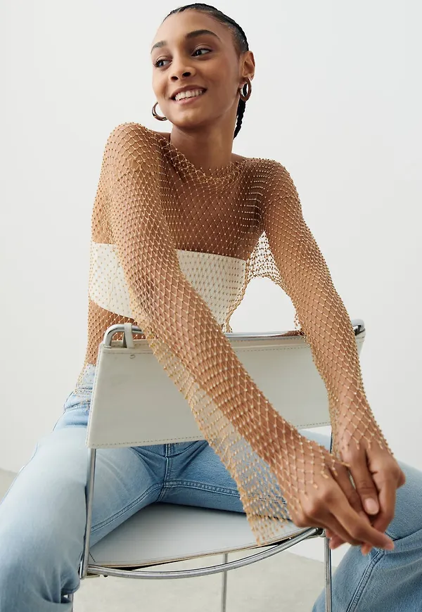 Rhinestone net ls top