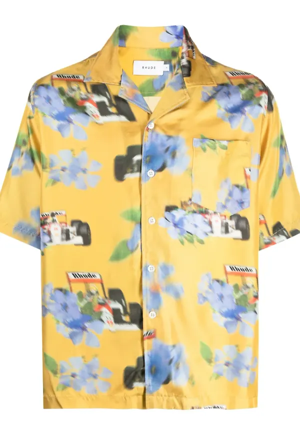 RHUDE blommig sidenskjorta - Gul
