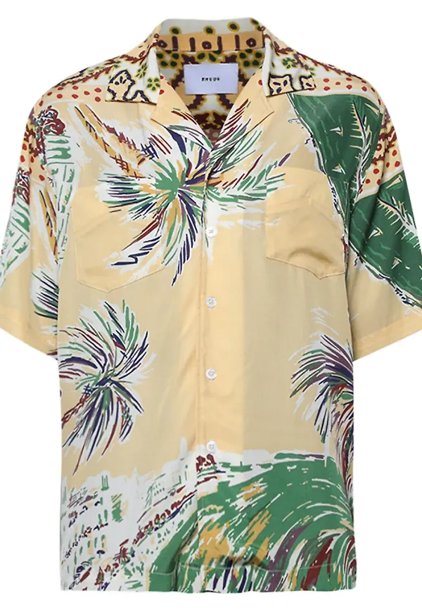 RHUDE sidenskjorta med palmtryck - Neutral