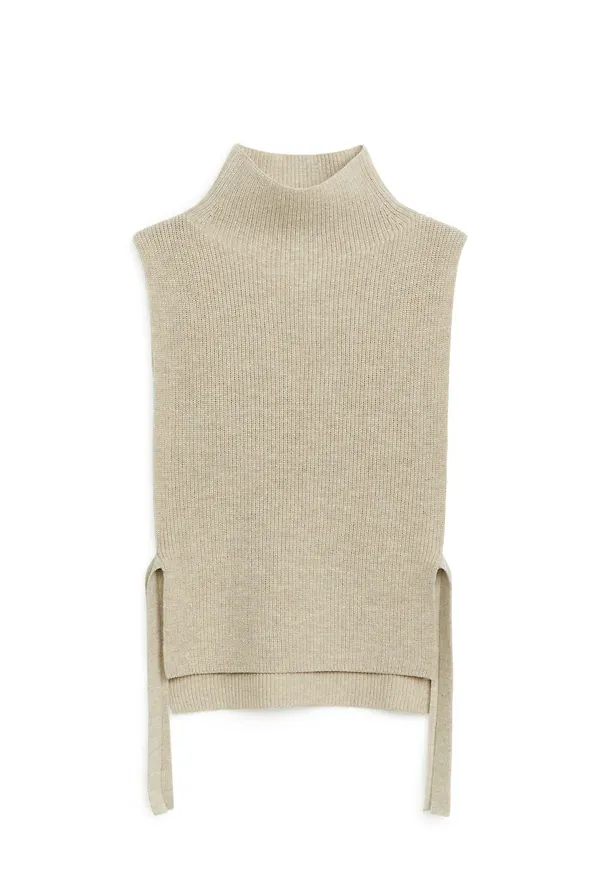 Rib-Knit Bib Neck - Beige