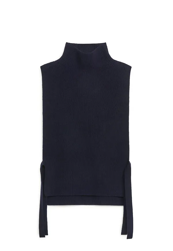 Rib-Knit Bib Neck - Blue