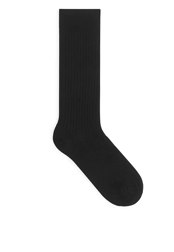 Rib-Knit Cotton Socks - Black