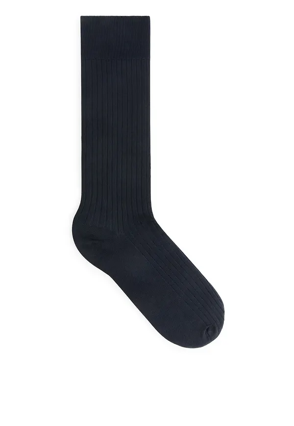 Rib-Knit Cotton Socks - Blue