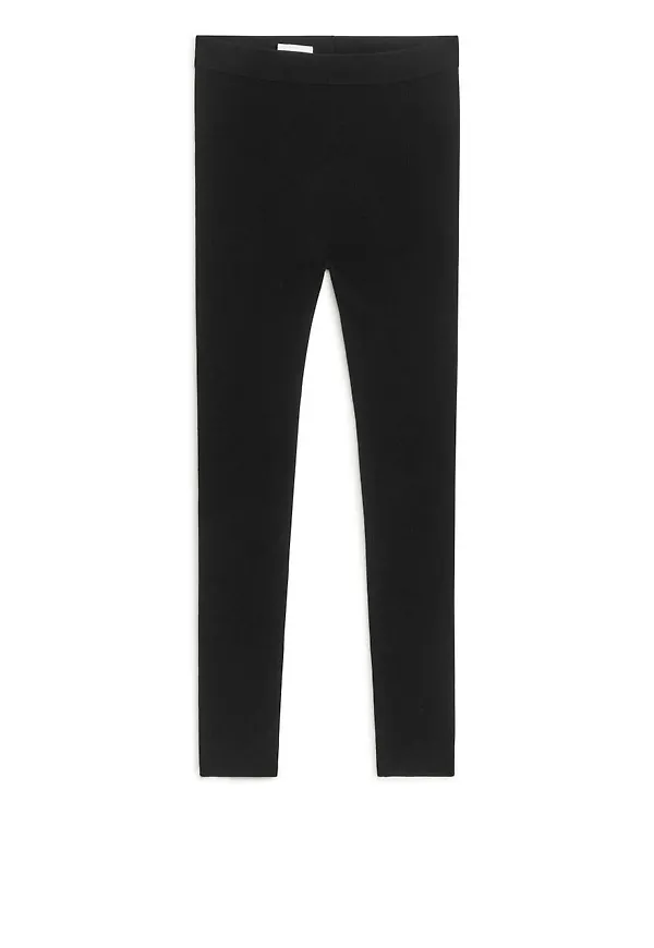 Rib-Knit Leggings - Black