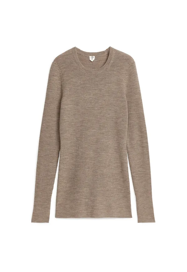 Rib-Knit Merino Top - Beige