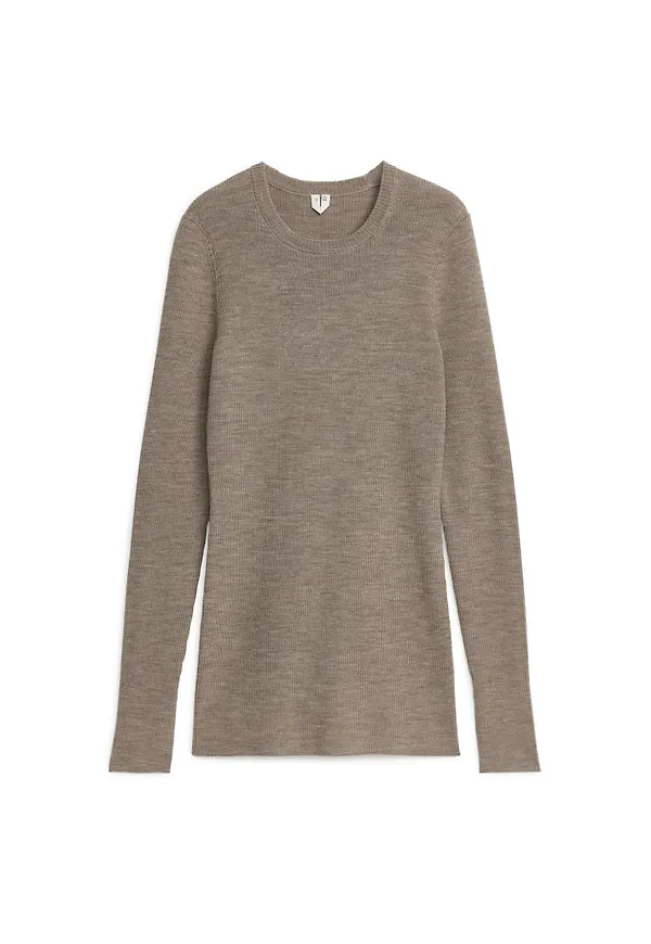 Rib-Knit Merino Top - Beige