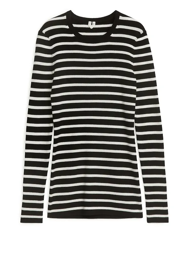 Rib-Knit Merino Top - Black