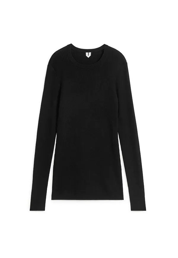 Rib-Knit Merino Top - Black