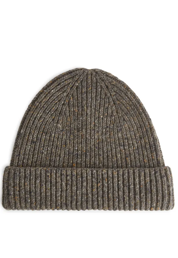 Rib-Knit Wool Beanie - Brown