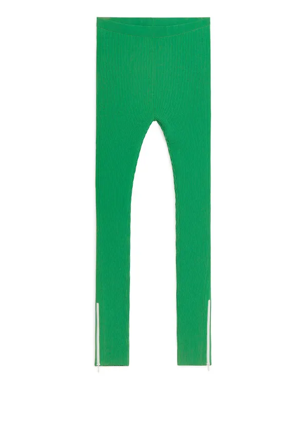 Rib-Knitted Leggings - Green