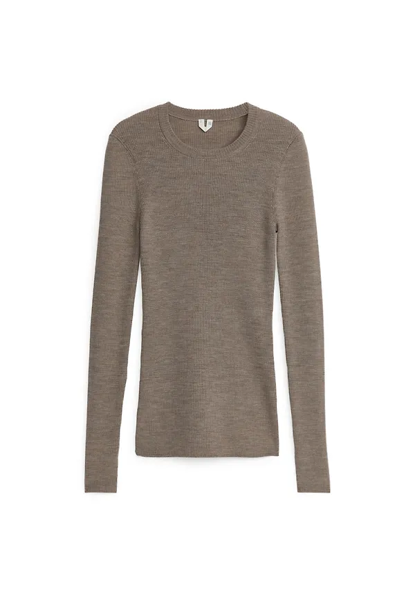 Rib-Knit Merino Top - Beige