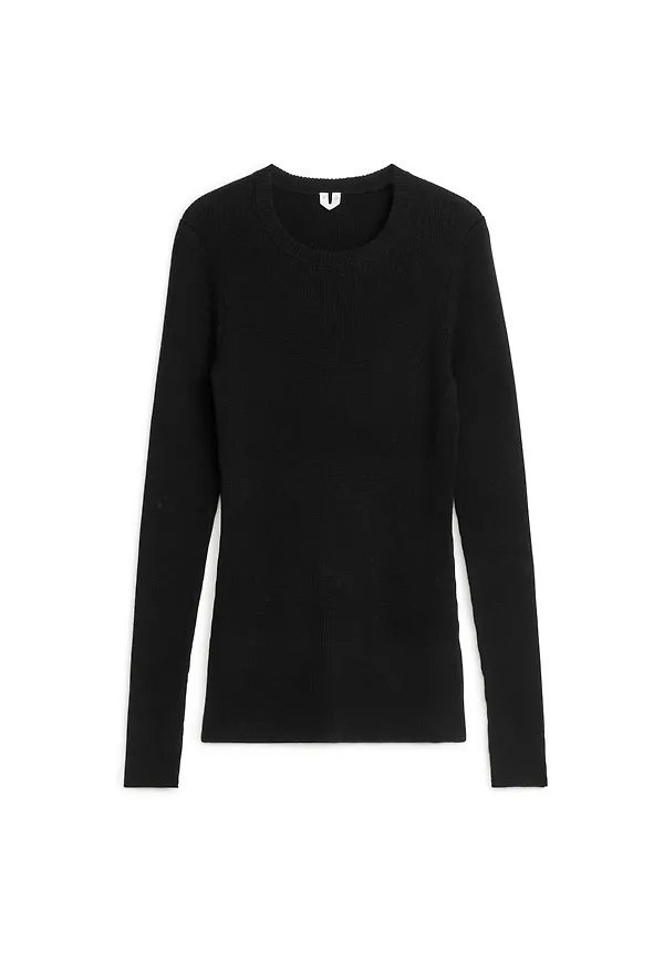 Rib-Knit Merino Top - Black