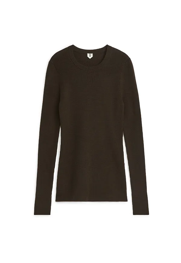 Rib-Knit Merino Top - Brown