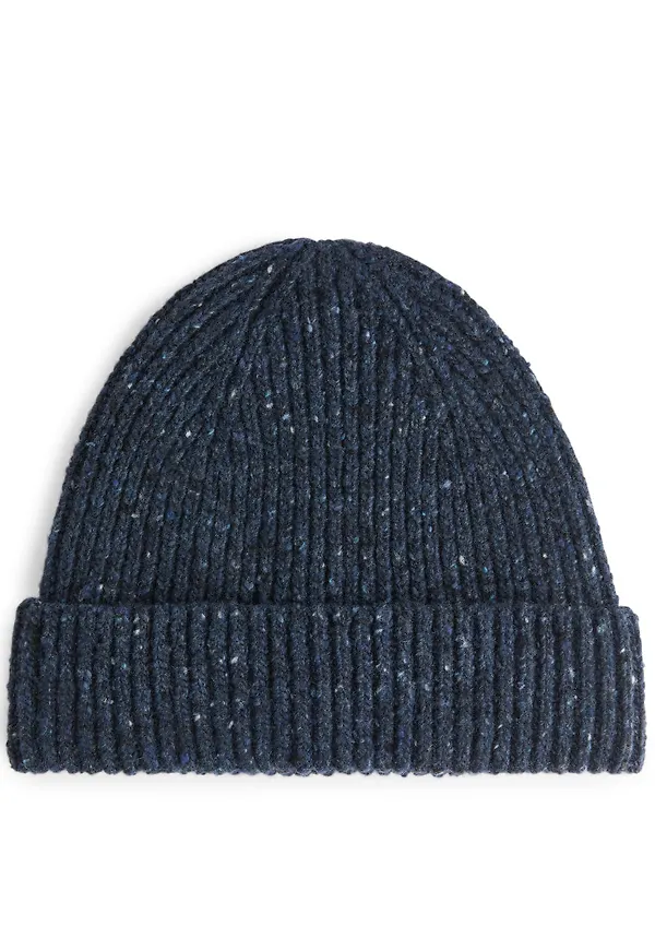 Rib-Knit Wool Beanie - Blue