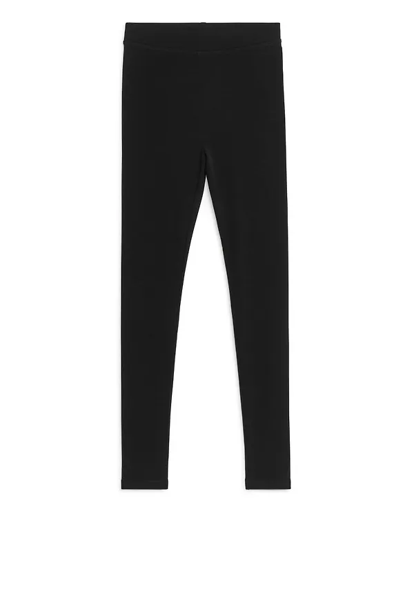 Rib-Knitted Leggings - Black
