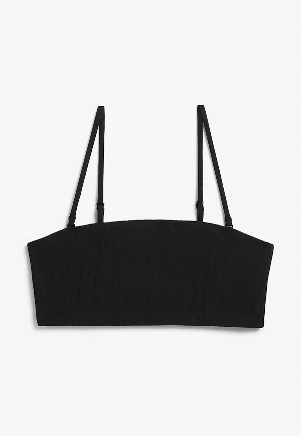 Ribbed bandeau bikini top - Black