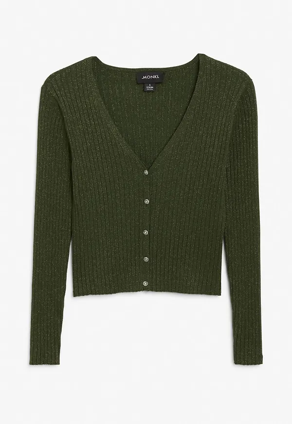 Ribbed button-up top - Green