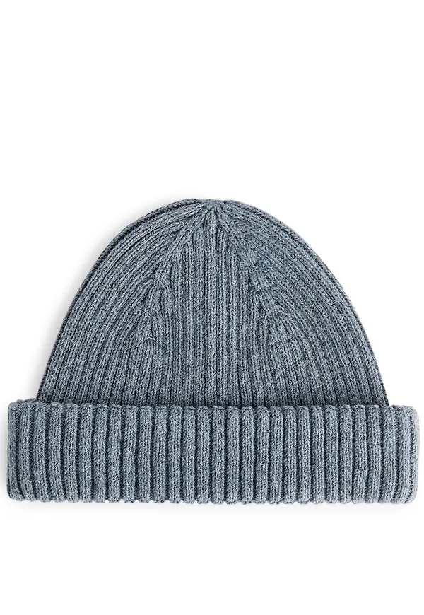 Ribbed Cotton Beanie - Blue