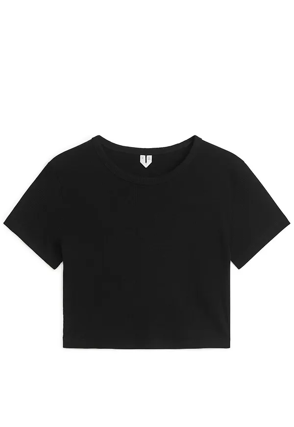 Ribbed Crop T-Shirt - Black
