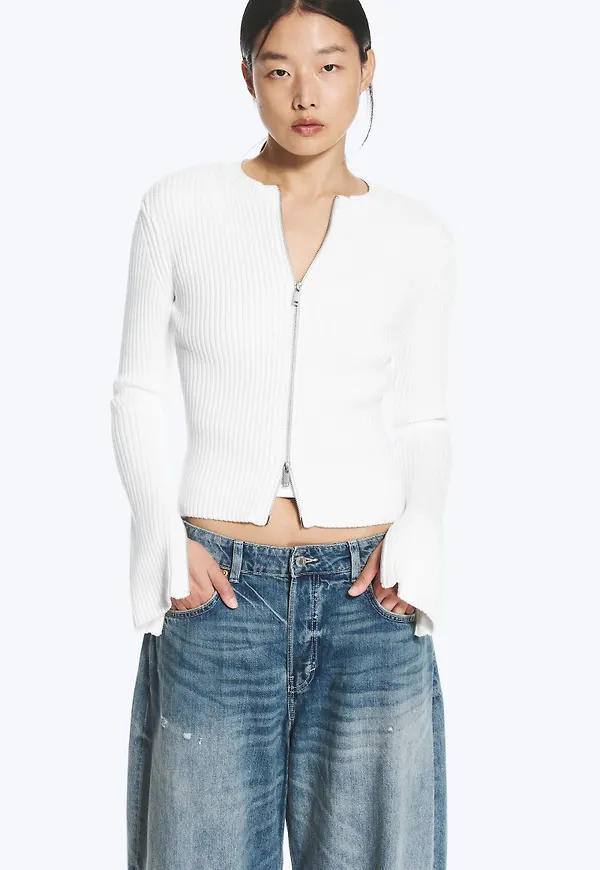 Ribbed Fitted Zip Cardigan