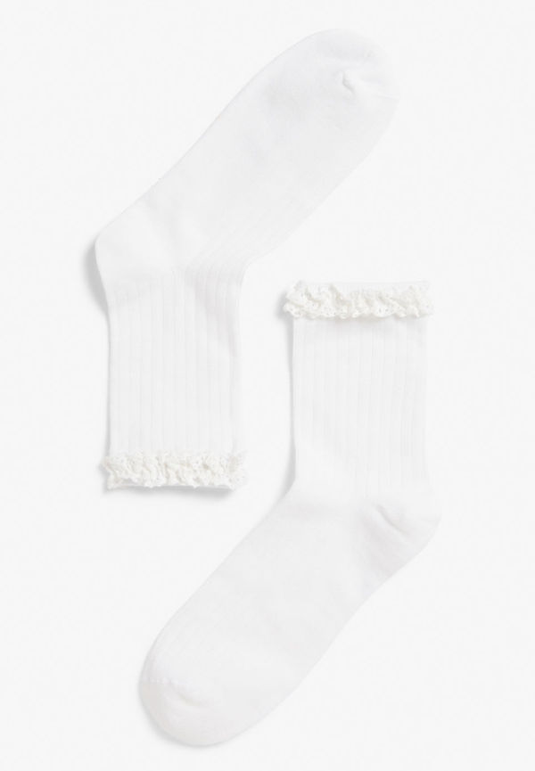 Ribbed frill socks - White