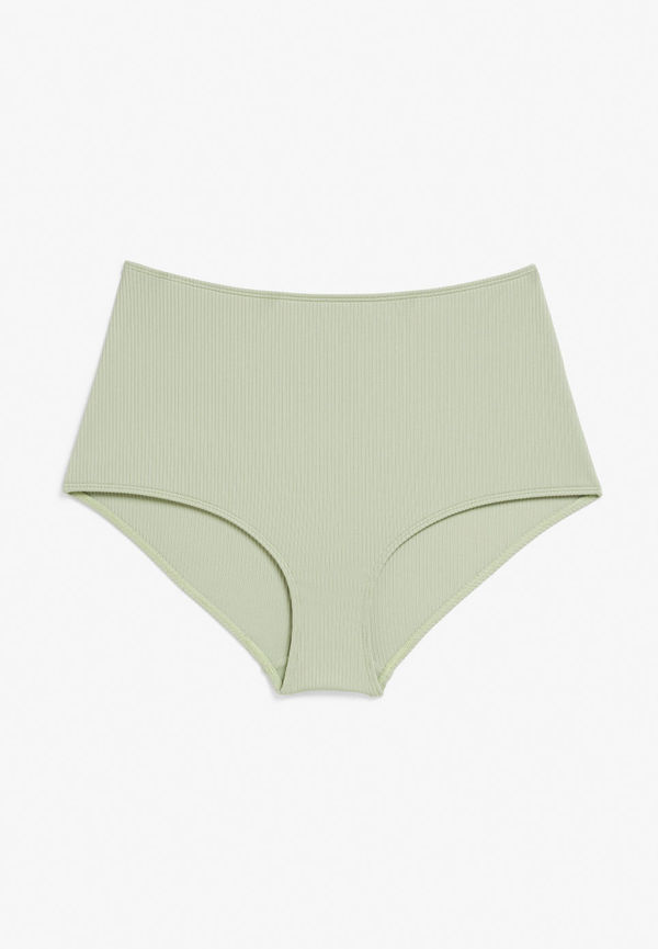 Ribbed high waist bikini briefs - Green