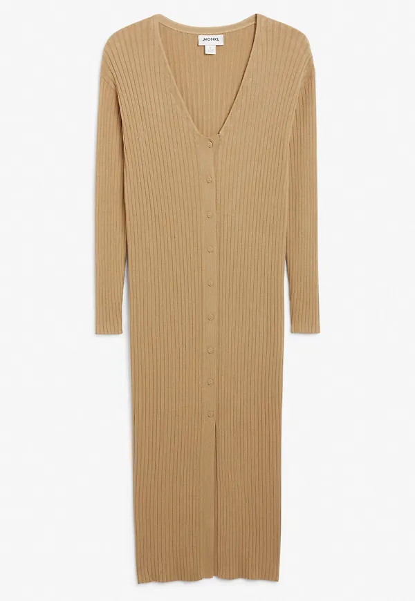 Ribbed knit cardigan dress - Beige
