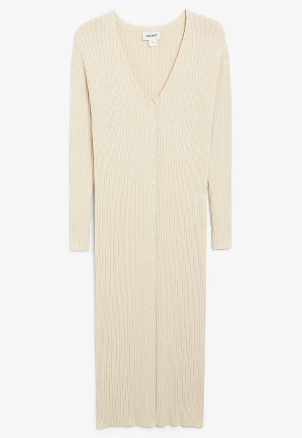 Ribbed knit cardigan dress - Beige