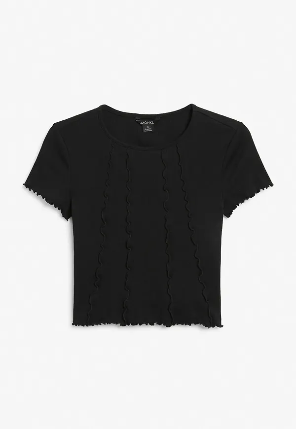 Ribbed lettuce hem tee - Black