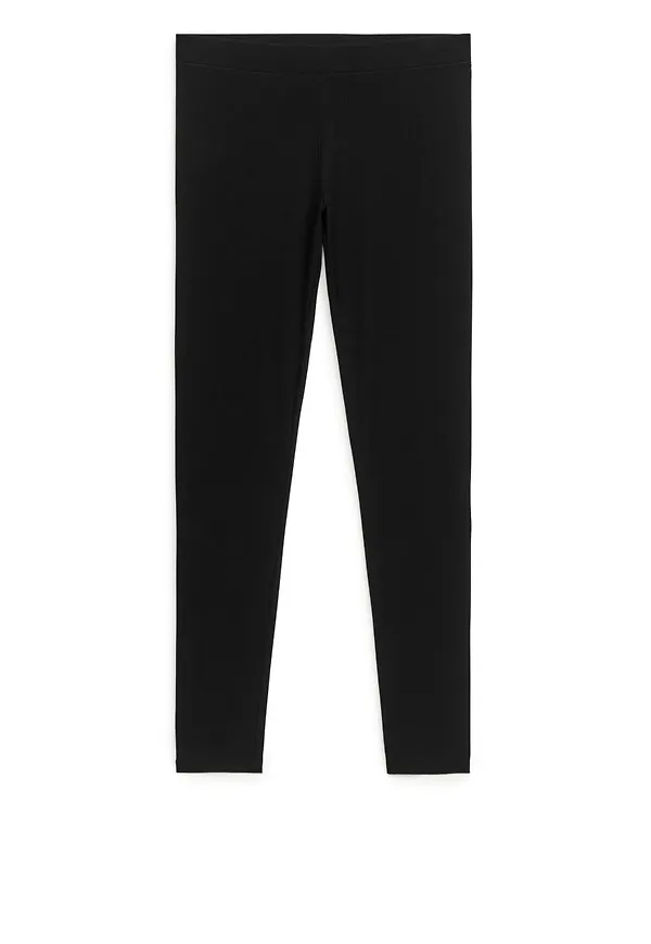 Ribbed Lyocell Blend Leggings - Black