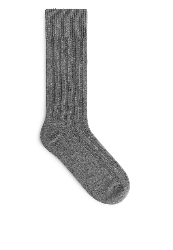 Ribbed Merino Boot Socks - Grey
