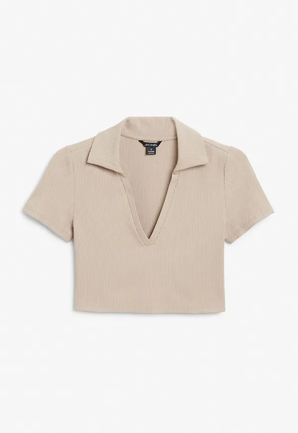 Ribbed polo crop top - Brown