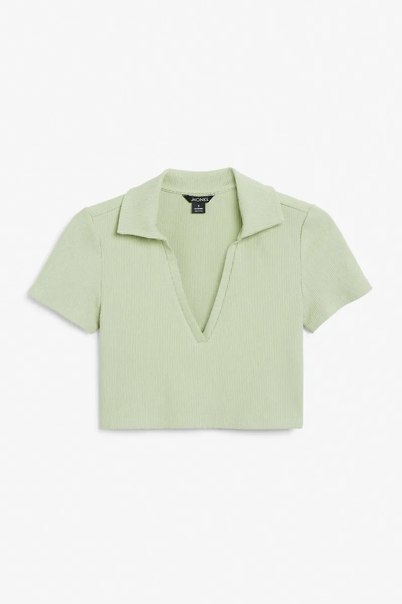 Ribbed polo crop top - Green