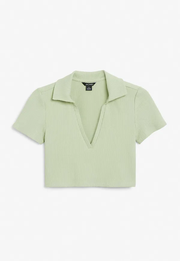 Ribbed polo crop top - Green