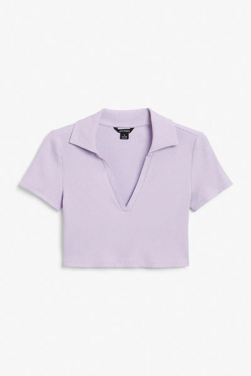 Ribbed polo crop top - Purple
