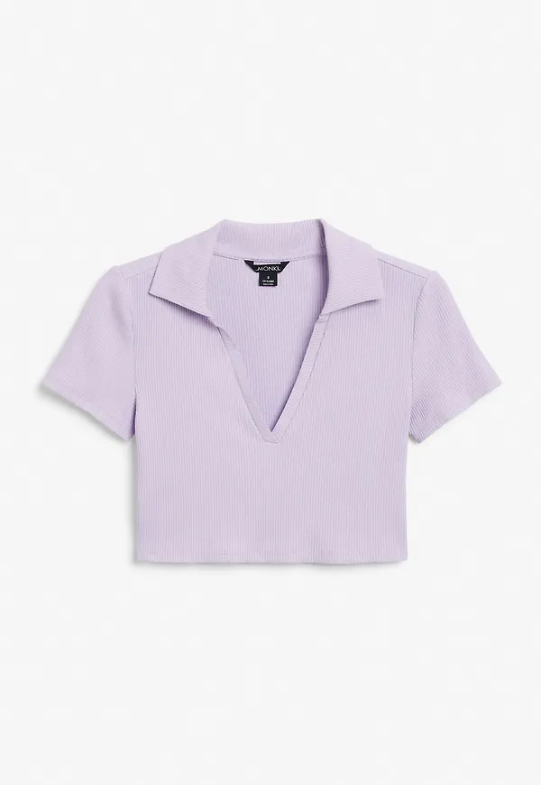 Ribbed polo crop top - Purple