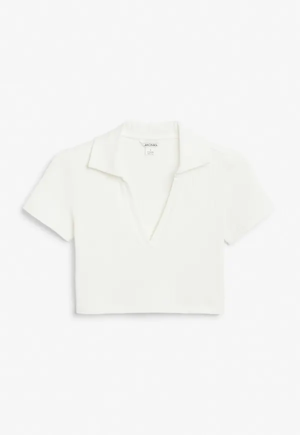 Ribbed polo crop top - White