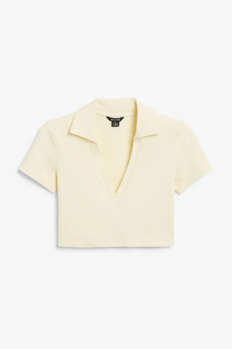 Ribbed polo crop top - Yellow