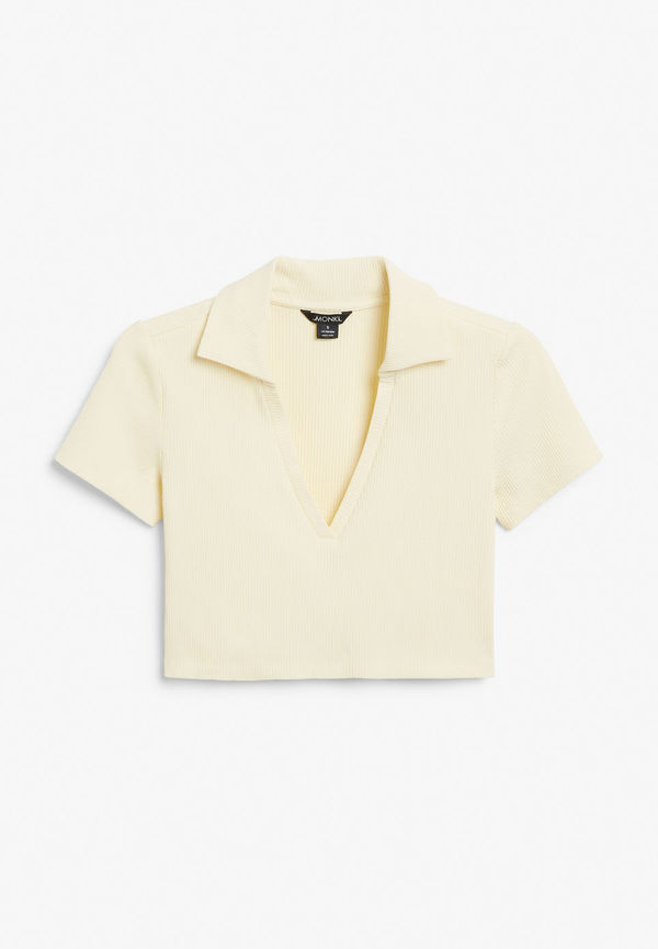 Ribbed polo crop top - Yellow