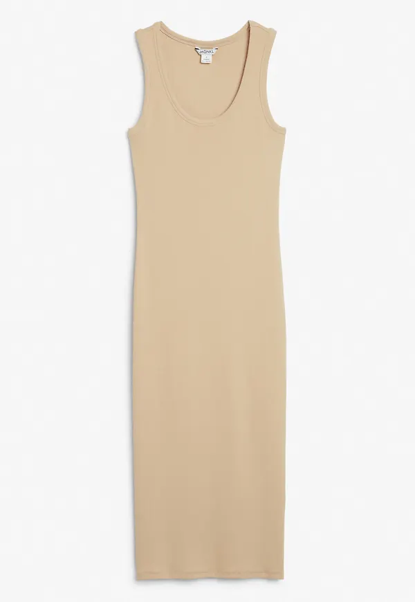 Ribbed sleeveless tight maxi dress - Beige