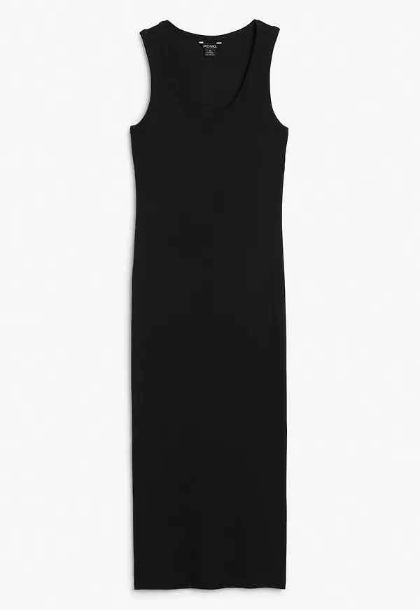 Ribbed sleeveless tight maxi dress - Black