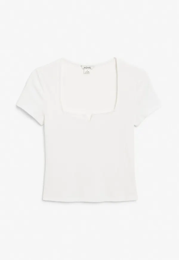 Ribbed square neck t-shirt - White