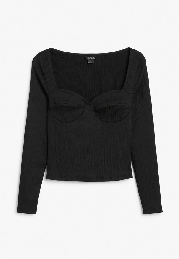 Ribbed sweetheart neck top - Black