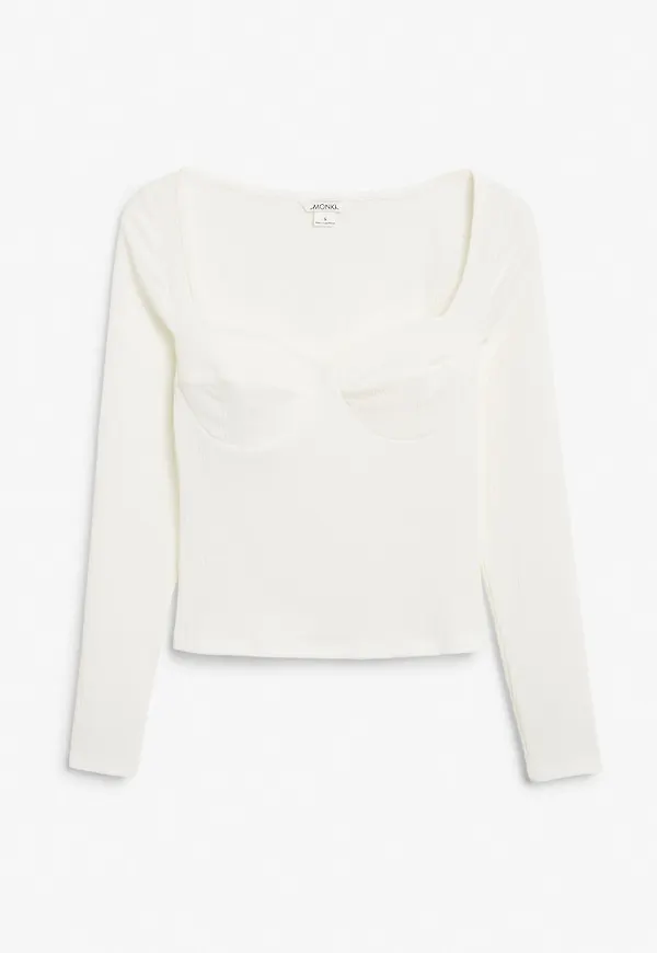 Ribbed sweetheart neck top - White