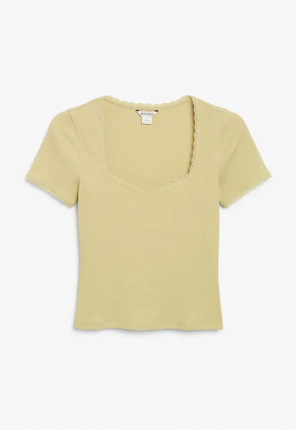 Ribbed top with lace trims - Yellow