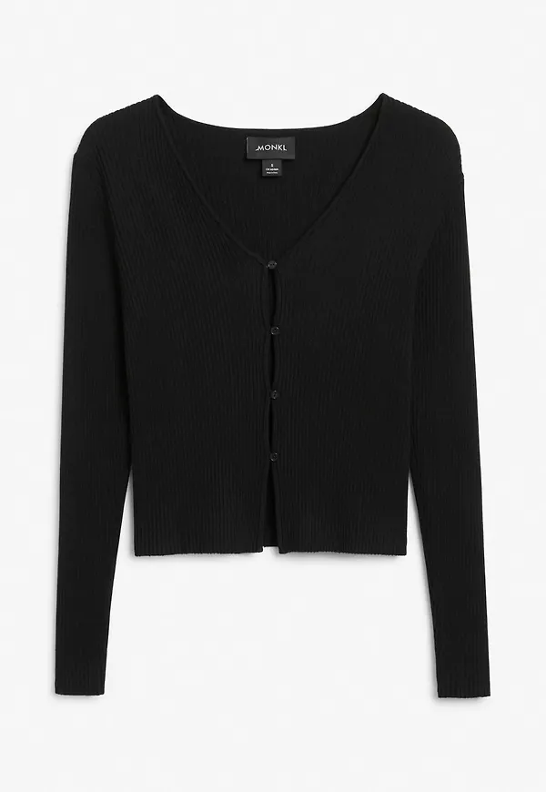 Ribbed v-neck cardigan - Black