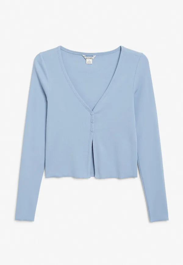 Ribbed v-neck cardigan - Blue