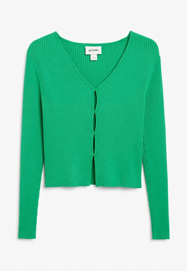 Ribbed v-neck cardigan - Green