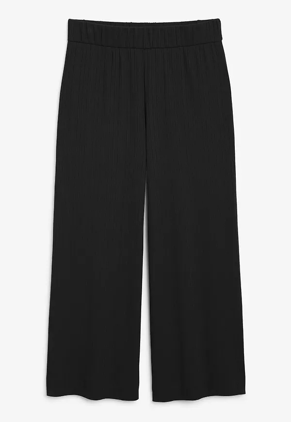 Ribbed wide leg trousers - Black